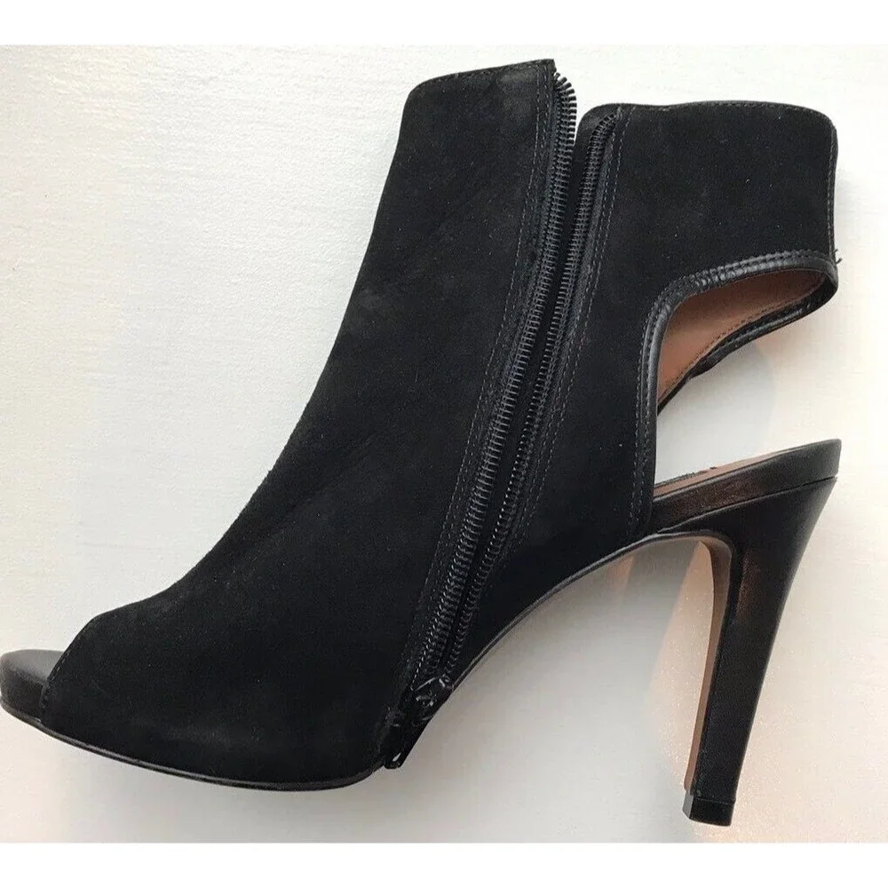 Arezzo Sandals High Heel Booties Black Suede Leather Sz 5 6 B Eu 36 Stilettos - Picture 2 of 7